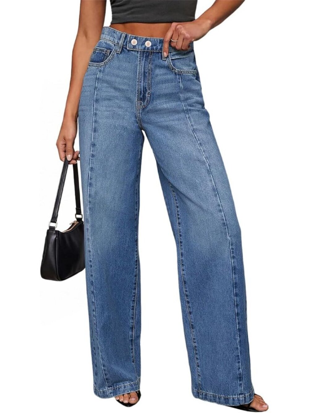 High-Waisted Wide Leg Jeans for Women | Stretchy Baggy Denim Pants